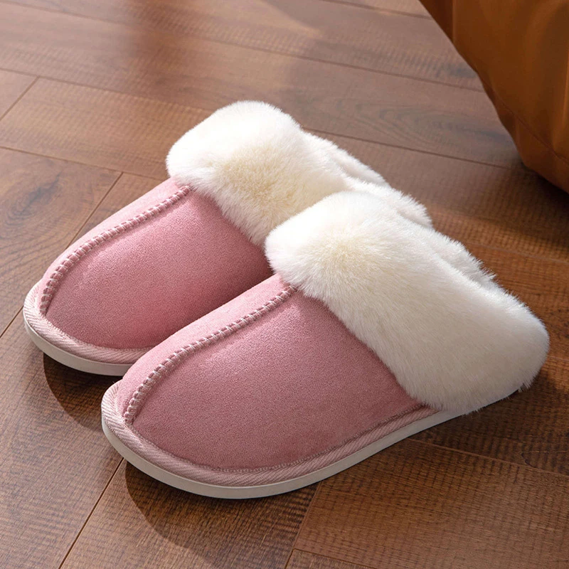 Autumn Winter Fluffly Furry Slippers Women Faux Suede Non Slip Indoor Cotton Slippers Woman Soft Warm Plush Slides Shoes Female