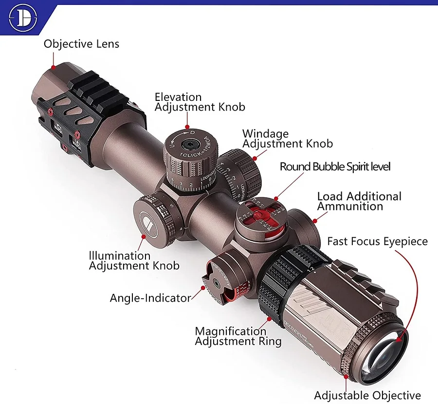 Discovery .338 Riflescopes Táticos Curtos wg 1.26x24 Strass Iluminado com Tubo de 30 mm em Cor Marrom Lunetas Riflescopes 3 strass, iluminado com tubo de 30mm em cor marrom