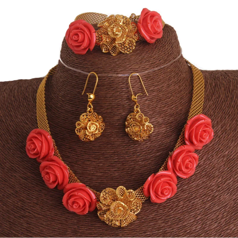 

Dudo 4 Pieces African Flowers Gold Dubai Necklace Set 2023 Fashion