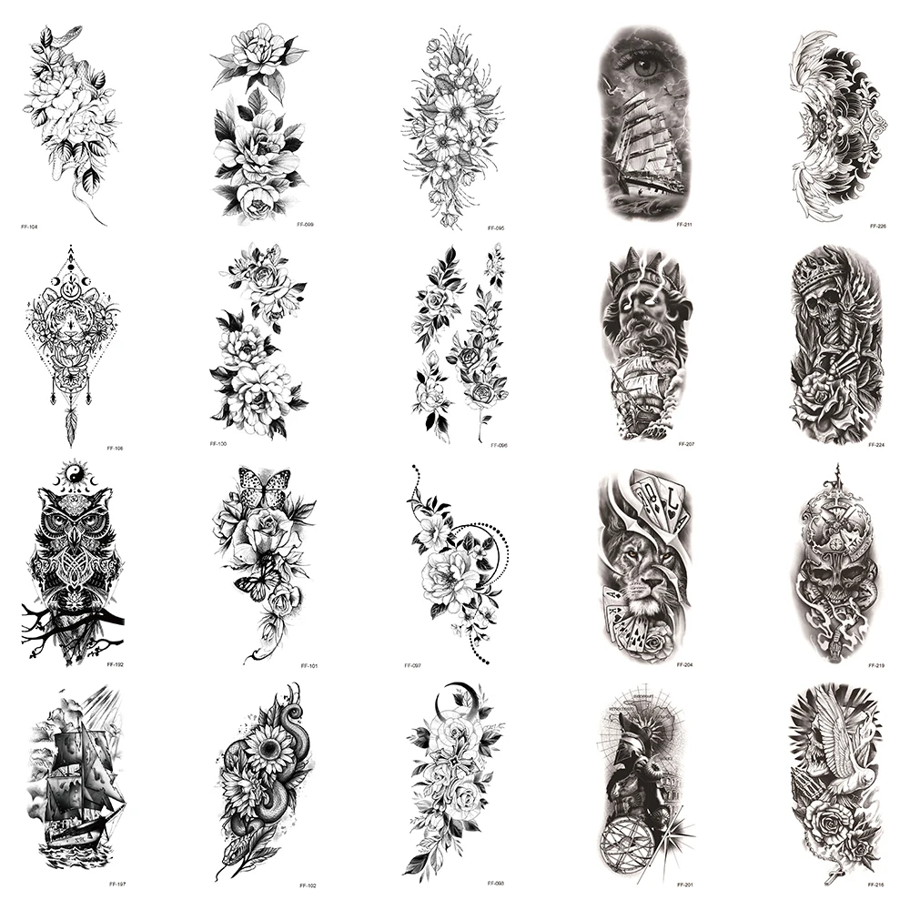 Waterproof Temporary Fake False Tattoo for Cool Men Sexy Women,Wholesale Water Transfer Sticker,20 Pieces/Set,Flowers Lion Skull