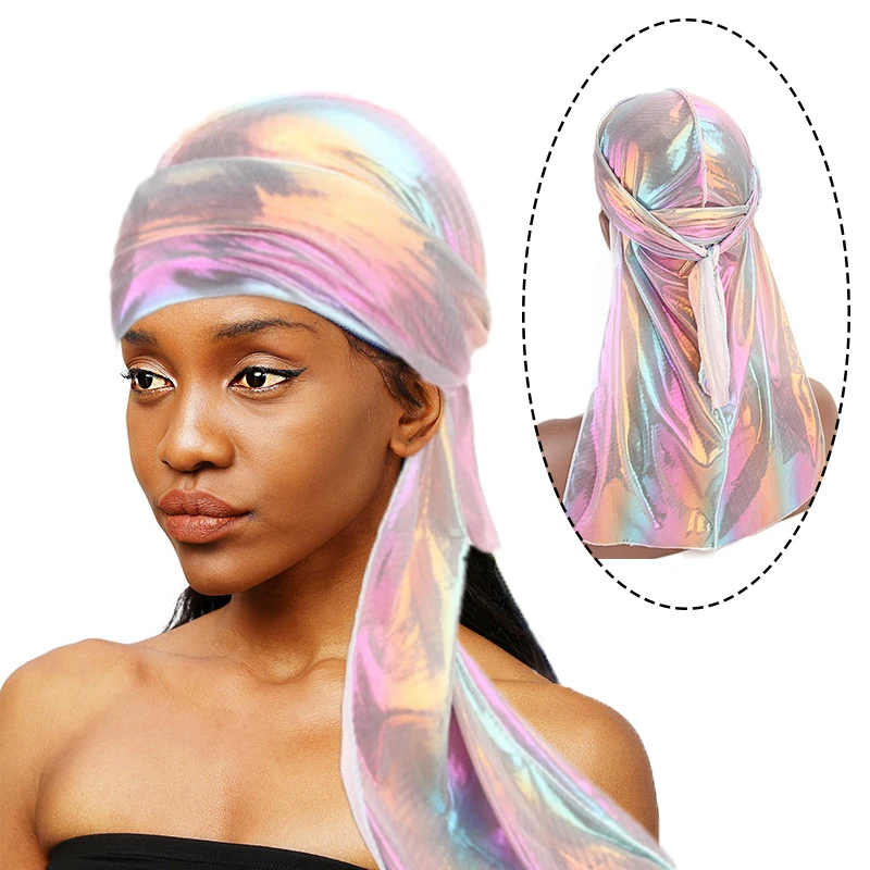 Uomo Laser Silky Durags Turbante Colorful Shiny Men Durag Headwear Bandane Pirate Hat Hair Cover Accessori Rag