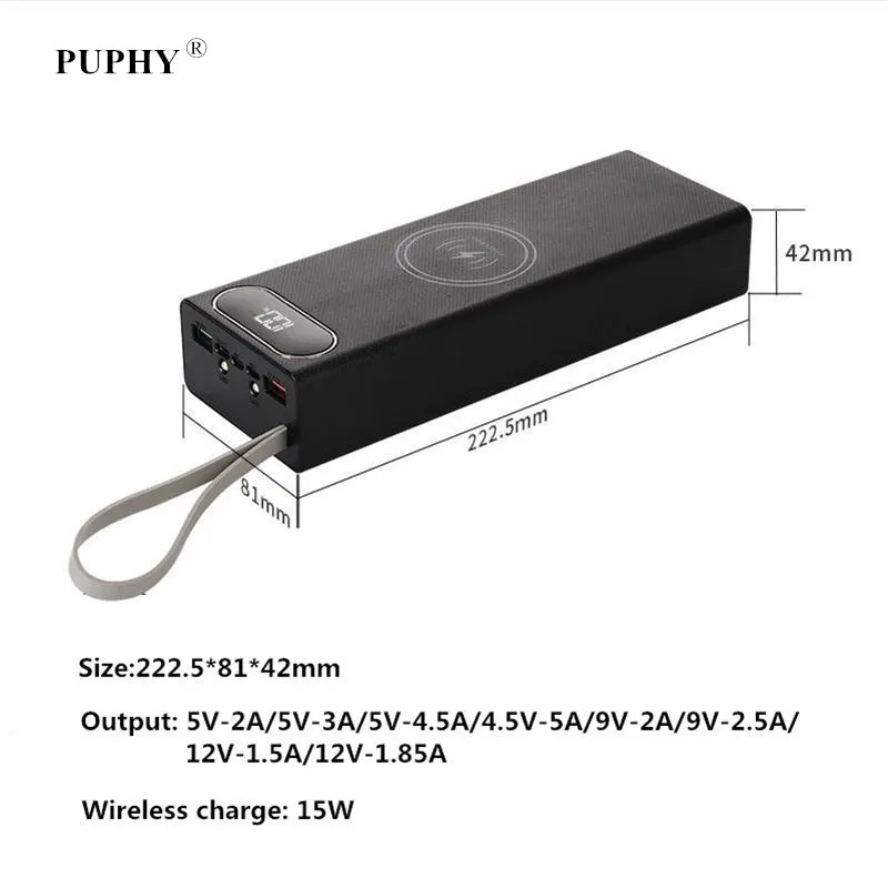 

Ultra-big capacity DIY Power Bank Shell 5V 9V 12V 5A USB QC4.0 PD 22.5W Super-Charge VOOC Wireless Charge 18650 Li-ion Battery