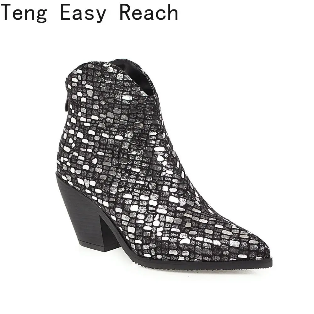 

Classic Embroidered PU Leather Cowboy Ankle Boots for Women Wedge High Heel Boots Snake Print Western Cowgirl Boots 2023 Autumn