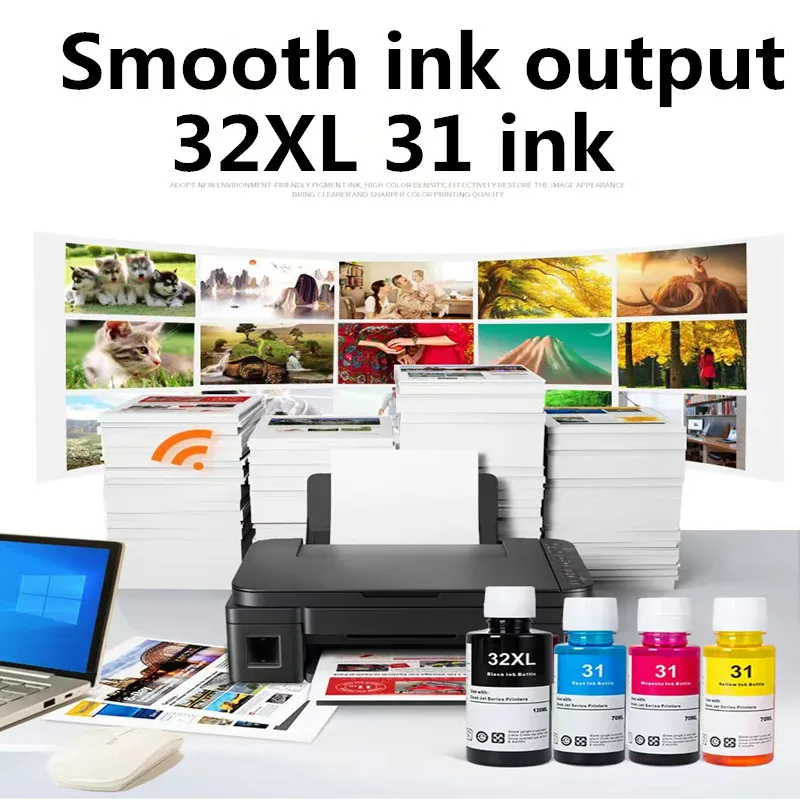 Ink Bottles Compatible With 31 32XL Refill Dye Ink Suitable For HP 7301 6001 7602 5101 7001 551 651 455 457 450 Printer Fil 4pcs