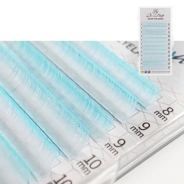 GLAMLASH Color Lash Purple Blue Brown Green Red White Pink Yellow Eyelash Extensions Individual False Colored Mink Lashes Makeup White Blue