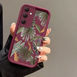 Green Tropical Leaves Silicone Shockproof Phone Case - Samsung M40S (Wine - red - 701)
