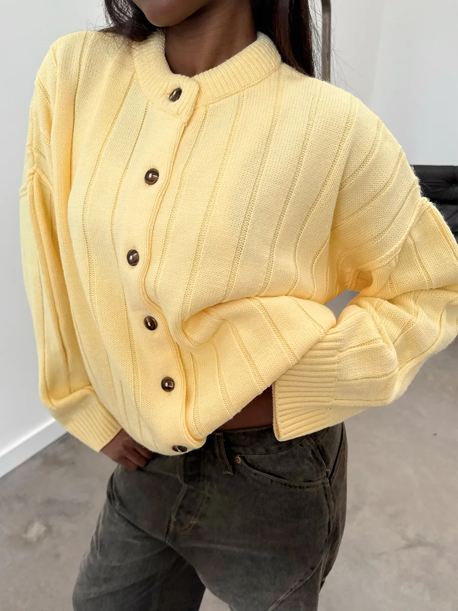 Bornladies Women's New Knit O-Neck Cardigan Soft Fabric Long Sleeve Button Front Loose Autumn Winter Casual Staple Sweaters