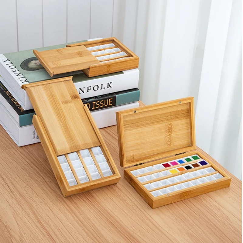 Paint Tray Color Palette Watercolor Palette 24 grid/36 grid watercolor paint box empty box bamboo wood wooden portable color painting art supplies