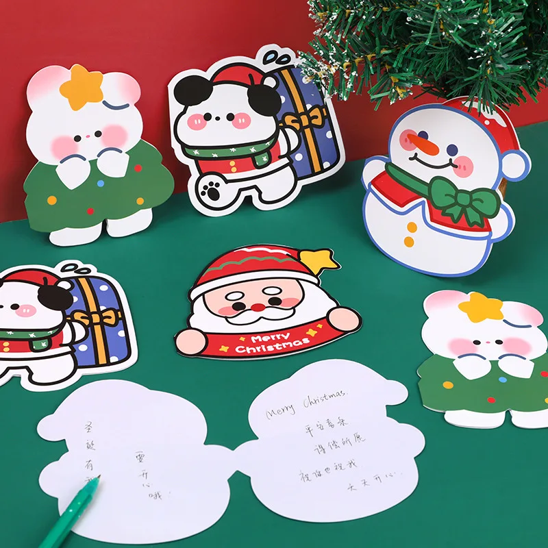 15pcs Creative Merry Christmas Card Holiday Party Businesses Paper Xmas Greeting Invitations Children Cards Home Decorations