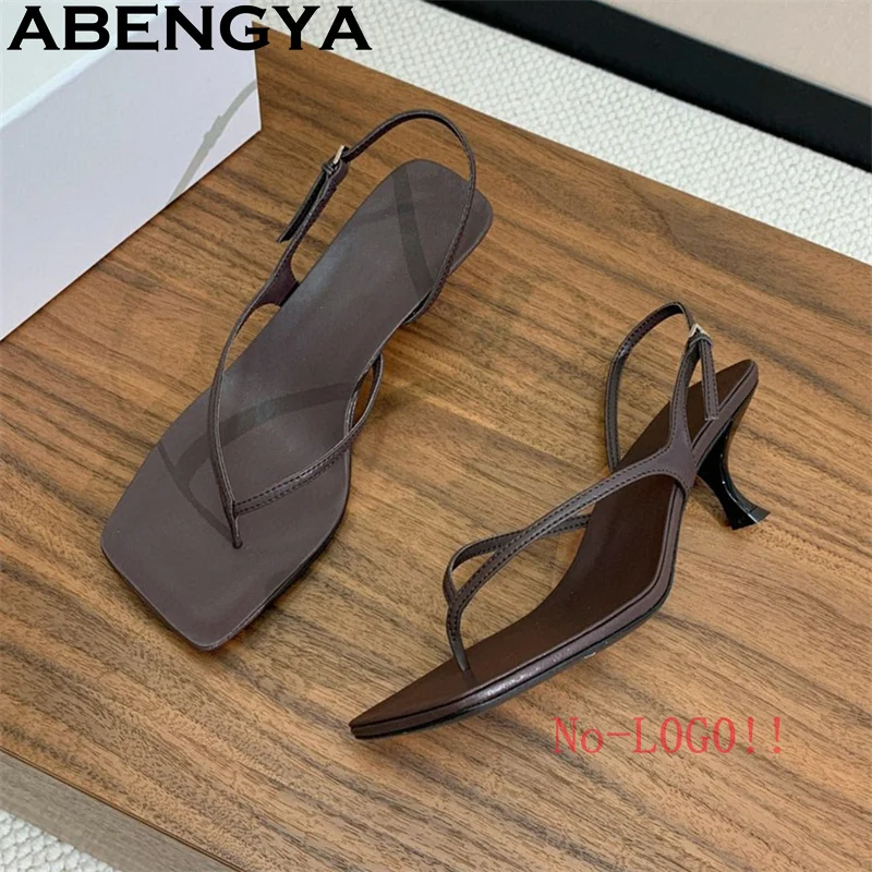 ABENGYA Woman's Flip Flops Kitten Heels Sandals Women Square Peep Toe Slingback Summer Sexy Beach Party Shoes Zapatillas mujer