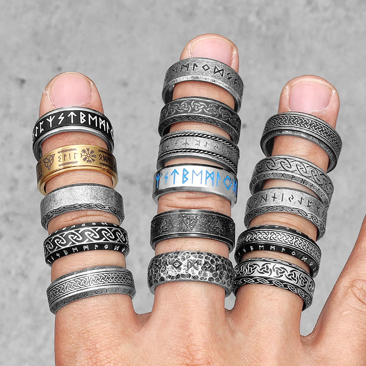 Vintage Viking Runes Celtic Knot Men Rings Stainless Steel Jewelry Punk Rock Fashion Accessories For Women Couple Gift Wholesale 5