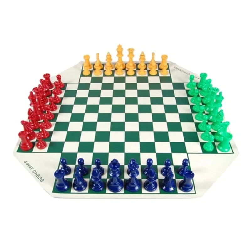 

Four Player Chess Board Game Set Soft Folding Chess Board Plastic Medievals Chesses Travel Family Chess Game