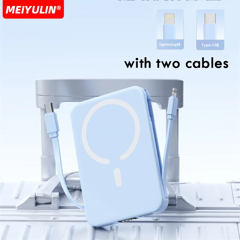 Wireless Magnetic Power Bank With Type-C Cable Portable Fast Charger Stand 10000mAh External Spare Battery For iPhone Xiaomi 2