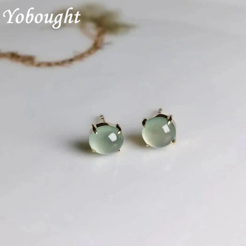 

Серебряные инкрустированные ледяным халцедоном овальные короткие серьги, простое очарование, роскошные женские ювелирные изделия для юбилея и банкета