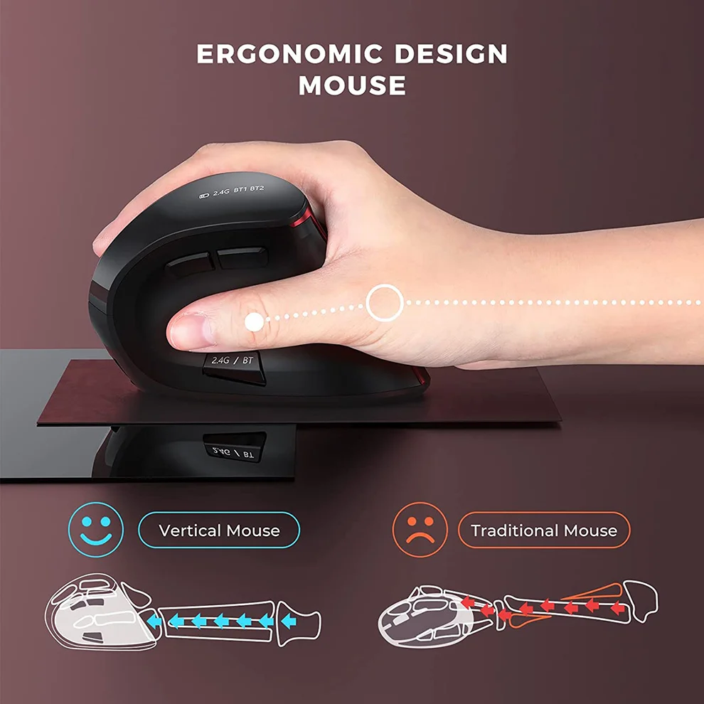 vogek bluetooth mouse vertical sem fio recarregável silencioso clique ergonômico mouse para computador portátil tablet jogo mouse