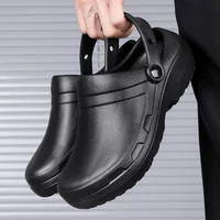 2023 New Solid Black Men Thick Soled EVA Nurse Doctor Shoes Chef Shoes Grass Removal Shoes Non-slip Slippers Men Sandal 44/45 1