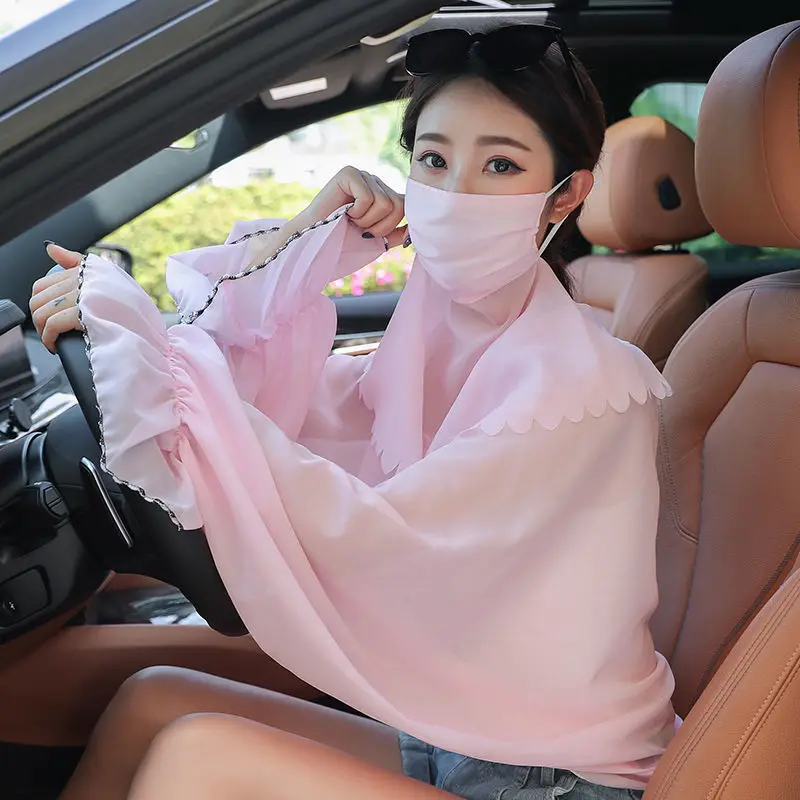 

Ice Silk Sun Protection Shawl and Face Cover Women's Summer Outside Clothes Scarf Anti-UV Cycling Cloak Uv Protection Mask Woman