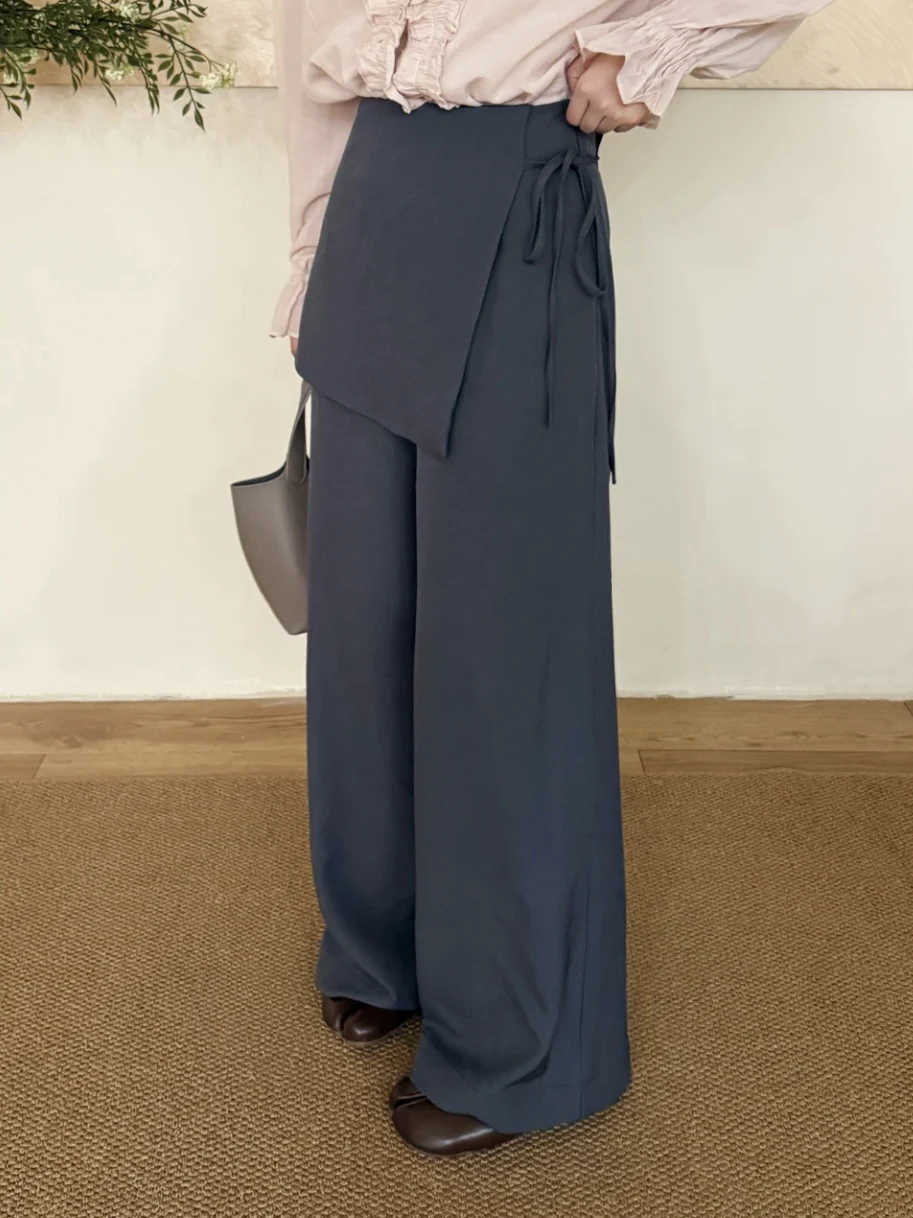 ay High Waist Draped Suit Pants Women's plus Size Spring New Sle Casual Straight Leg Trousers ket Detail Knitted Wide Leg