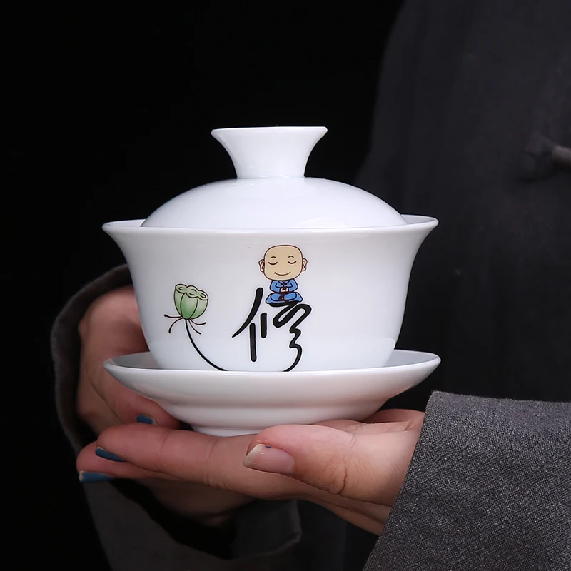 White Porcelain Kung Fu Teaset Spare Parts Household Ceramic Cover Bowl Personal Tea Brewer Tea Bowl Preparation