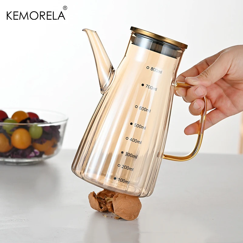 1Pc Glass Oil Pot For 700Ml Capacity Oil Bottle With Graduated Stainless Steel Lid Anti-Leak Anti-Slip