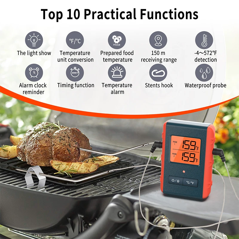 Digital Bbq Dual Probe Thermometer Wireless Kitchen Oven Food Cooking Grill Smoker  Meat Thermometer Meter Gauge Tool - Thermometer Hygrometer - AliExpress