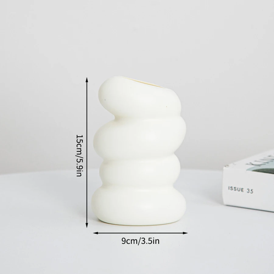 Modern Simple White Spiral Circle Vase Bedroom Study Living Room Coffee Table Desktop Art Ornaments Creative Flower Pot High Quality Plastic Material Not Easy to Break
