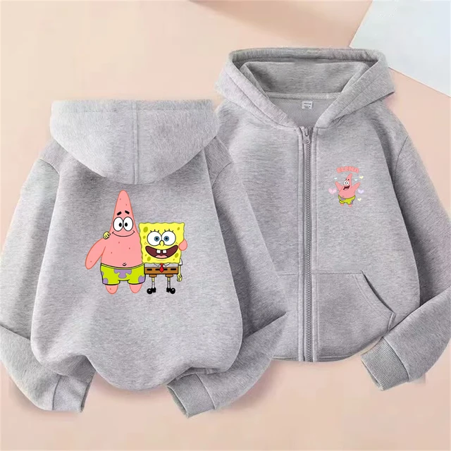 Child Hoodies Zipper coat SpongeBob Square Girls Pink Sweatshirt Pullovers Casual Hooded boy Autumn Winter Tops 2