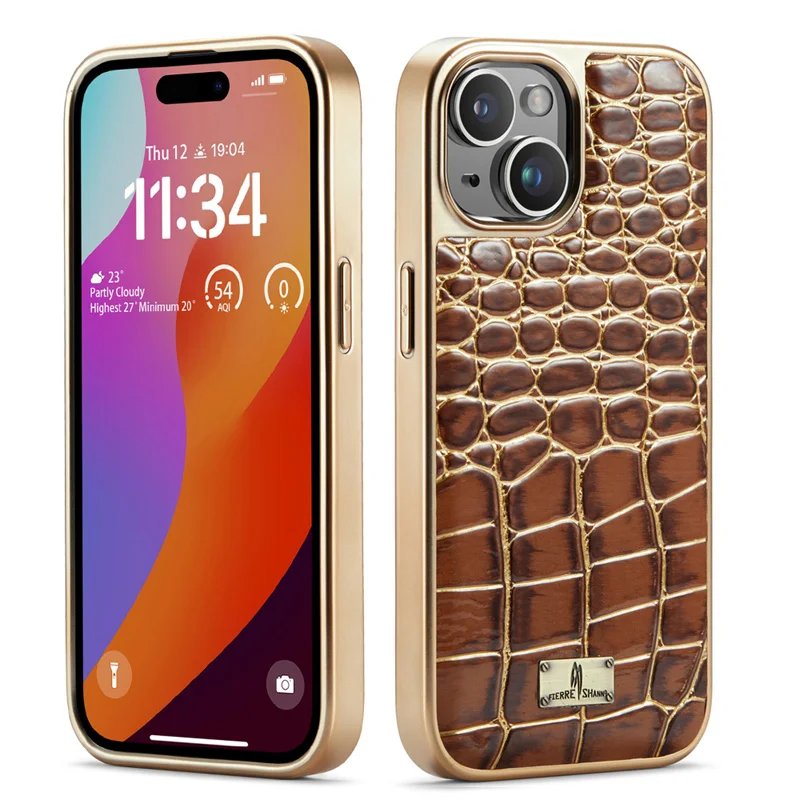 Luxury Electroplating Pu Crocodile Imitation Leather Phone Cases For Iphone 15 Plus Pro Max 15plus Shockproof Cover Case