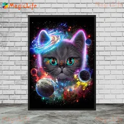 Starry Sky Cat Universe: Whimsical Canvas Wall Art Poster - 30X42cm NoFrame (E)