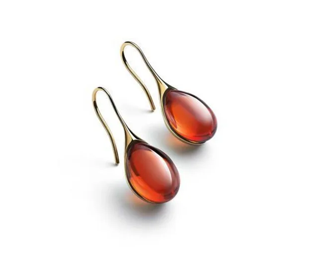 Trendy Women Earrings 4 Colors Delicate Gold Color Inlay Natural Stone Hook Dangle Earrings for Women Wedding Engagement Jewelry Orange
