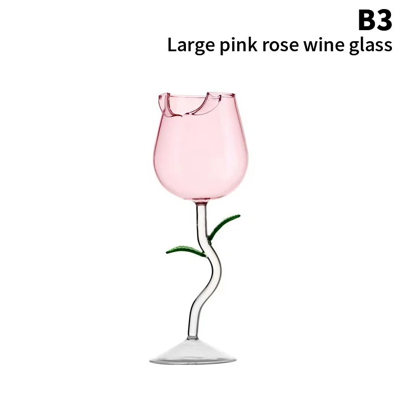 Elegant Rose-Shaped Wine Glasses with Colored Leaves