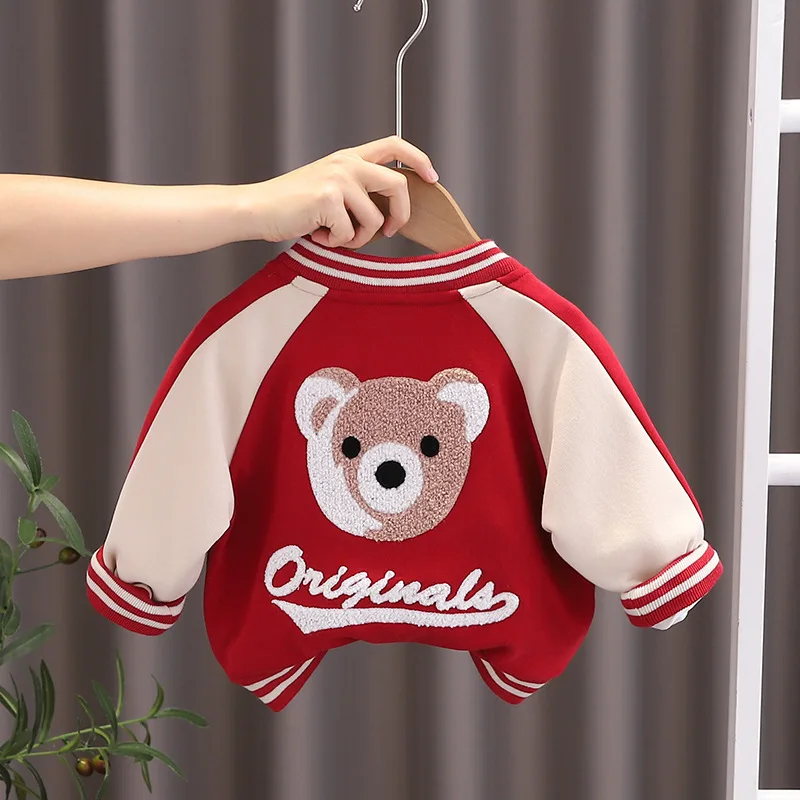 Boys Baseball Coat Children Cartoon Letter Button Jacket Spring Autumn Girls Cute Fashion Casual Clothes 12M-6 Years