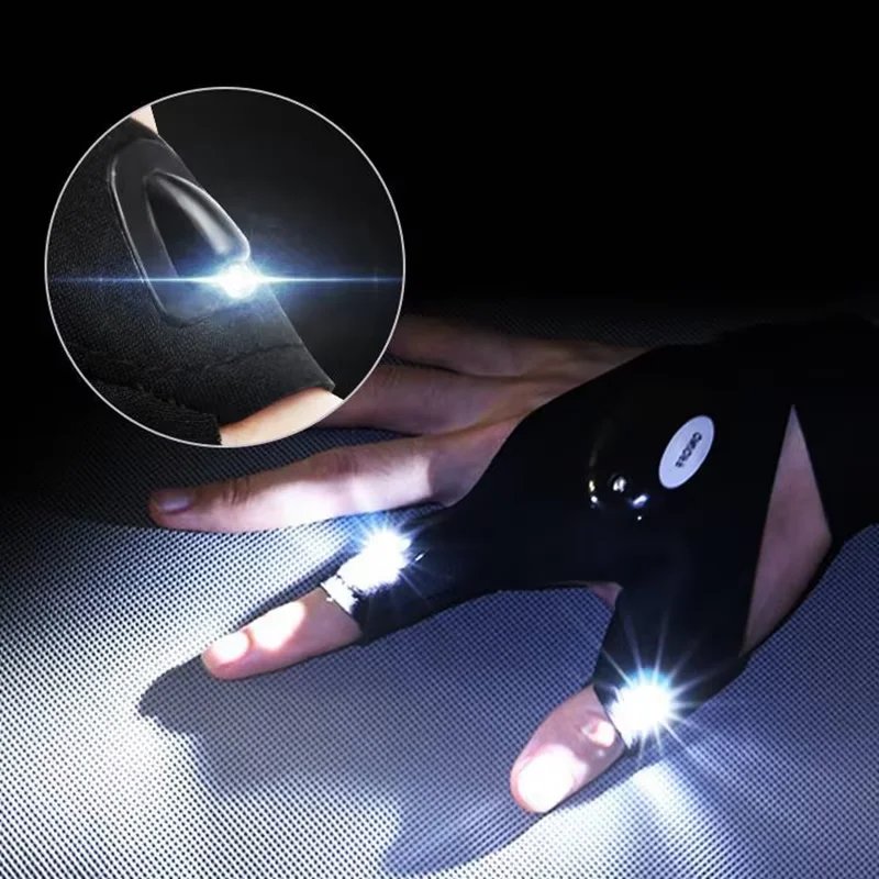 Night Light Fishing Gloves Waterproof Led Fingerless Glove Camping Hiking Survival Rescue Tool
