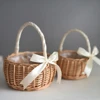 Wedding Flower Girl Basket with Ribbon Handle and Bowknot Natural Rattan Flower Basket for Wedding Ceremony Rustic Home Decor 1