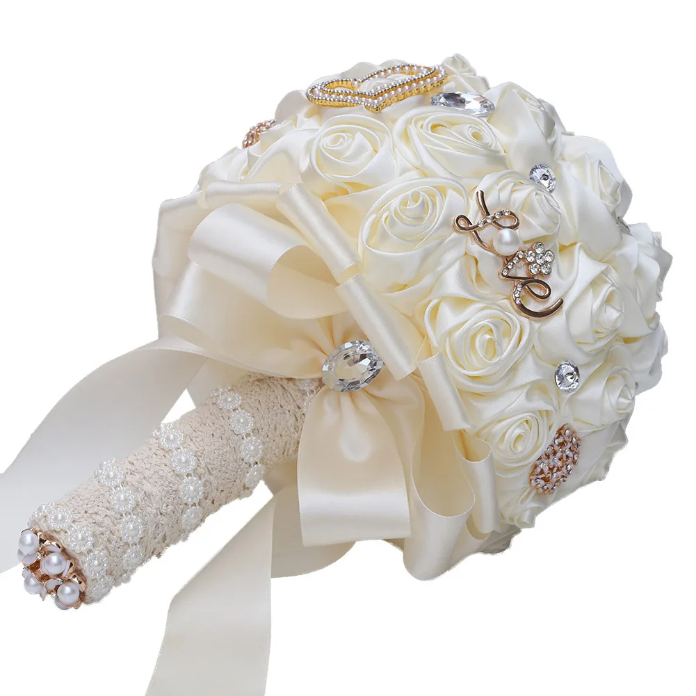 

New 2020 Bridal Rhinestone Bouquet Simulation Ribbon Rose Bridal Bouquet Wedding Supplies Bride Flower Bouquet Wedding Bouquet