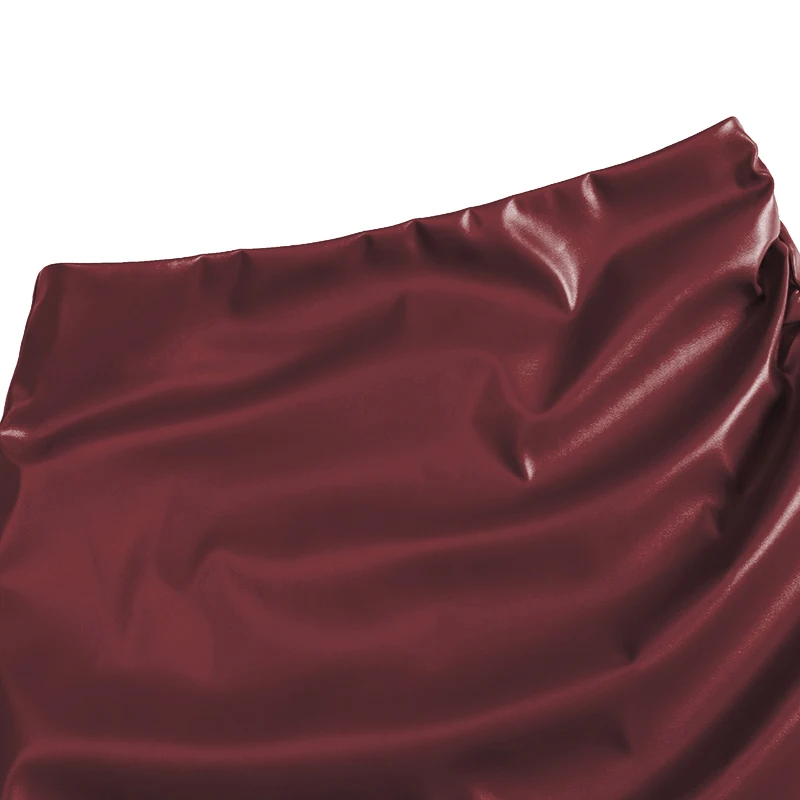 Women PU Leather High Waist Midi Skirts Fashion Long