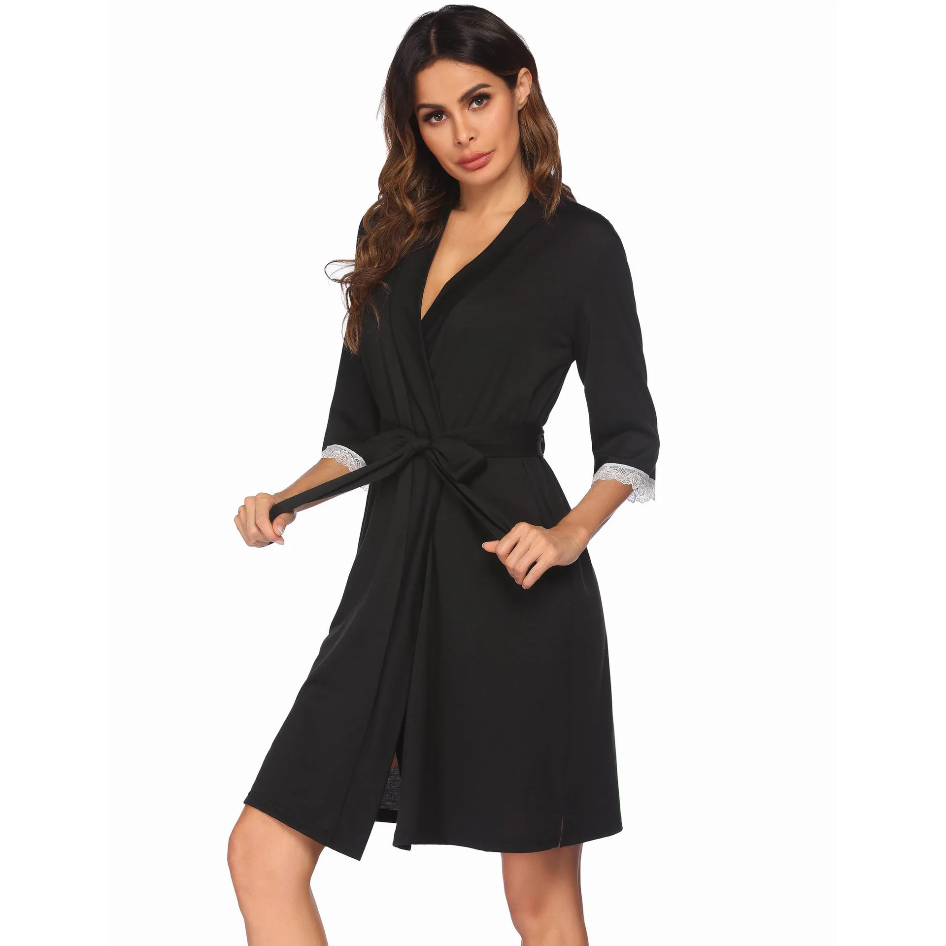 Spring Summer Women's Home Clothes Robe Nightwear Intimate Lingeri Bathrobe Lace Spliced Chemise Nightdress Short Sleepwear