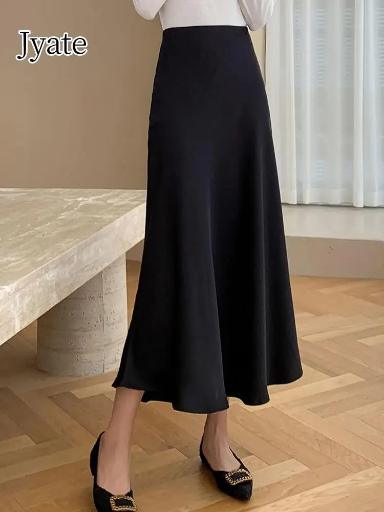 

Jyate Elegant Hip-hugging Skirt Solid Satin Skirts For Woman Spring Vintage High Waist Slim A Line Long Skirt Woman Clothing