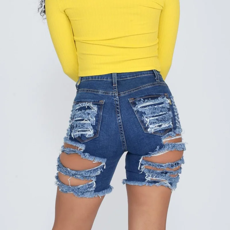 Women Fashion Sexy High Waist Jeans Shorts 2021 Summer Trendy Ripped Denim Shorts New Street Hipster Bottoms Clothes S-2XL Pop