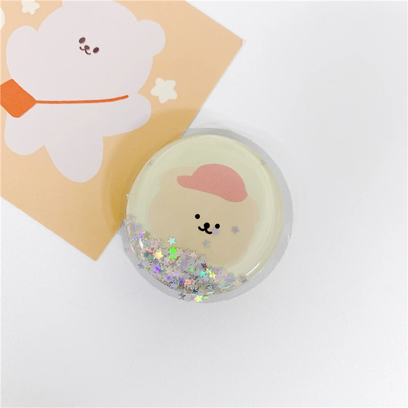 Adorable Quicksand Liquid Milk Tea Phone Holder with Puppy Poppings Design