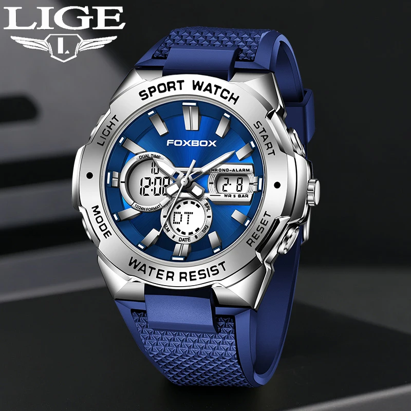 Luxury Brand LIGE Men Watches Sports Military Quartz Silica Gel  Wristwatch Chronograph Waterproof Male Clock Relogio Masculino lige mens sports watches men quartz led digital clock top brand luxury male fashion silica gel waterproof military wrist watch