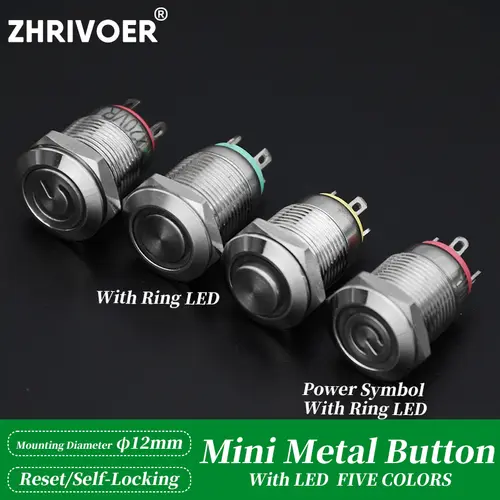 12mm Waterproof Metal Push Button Switch LED Light Momentary Locking Car Engine PC Power Switch 3V 5V 12V 24V 220V Ring Symbol - Image 5