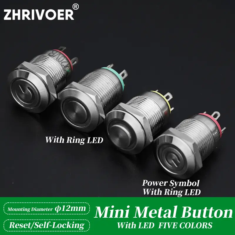 12mm Waterproof Metal Push Button Switch LED Light Momentary Locking Car Engine PC Power Switch 3V 5V 12V 24V 220V Ring Symbol - Image 5
