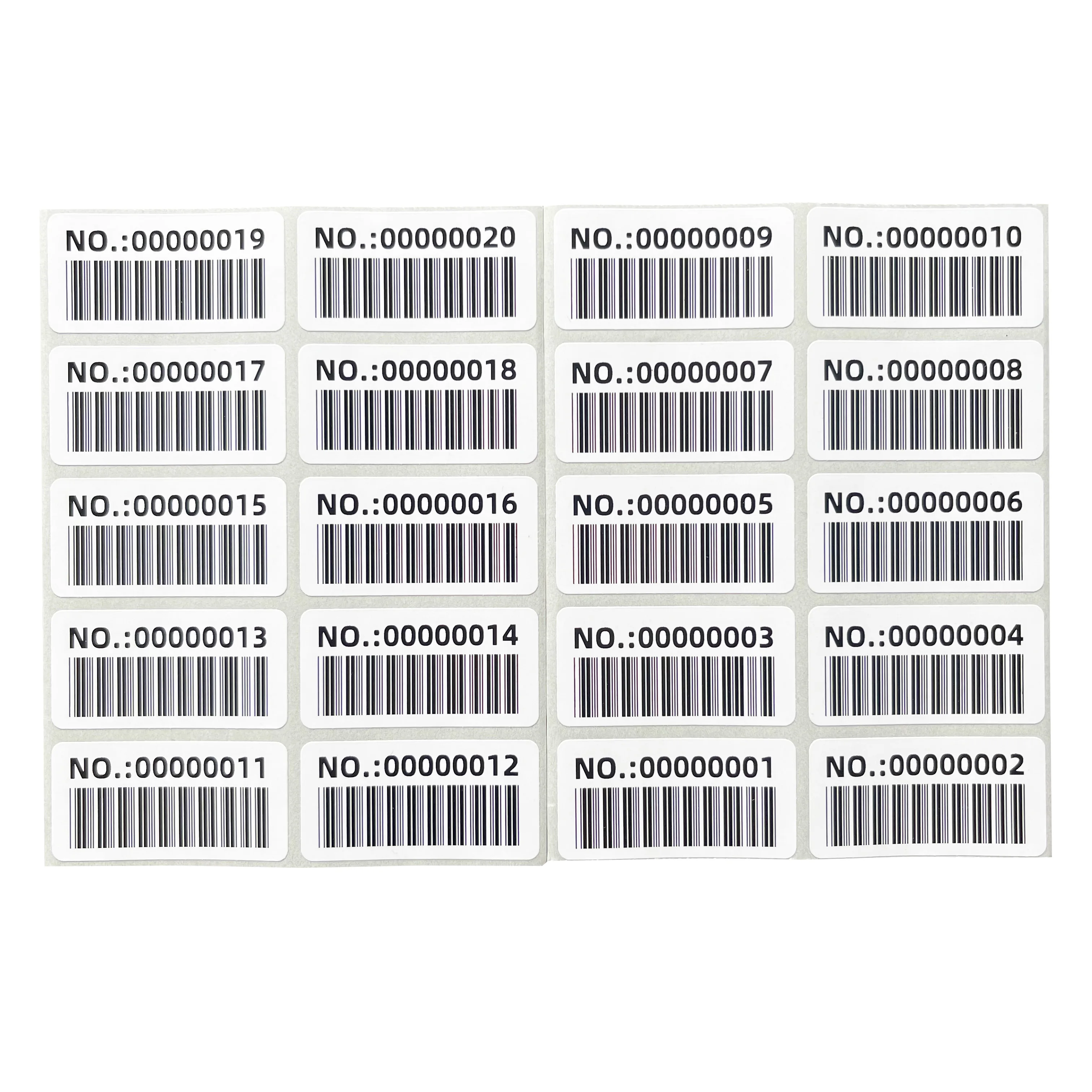 40X20mm continuously numbered label sticker 600dpi HD Pre-printed barcode serial number can be customized 500PCS