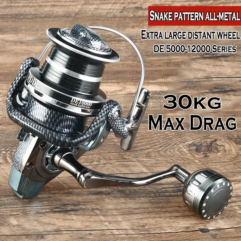 Moulinet De Pêche Spinning Tout Métal 5000 - Frein Max 30 Kg (66 Lb), Ratio 5.2:1 - Pour Eau Douce Et Mer