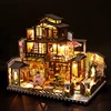 DIY Wooden Doll Houses Japanese Casa Miniature Building Kits with Furniture Led Large Villa Dollhouse for Adults Birthday Gifts 3