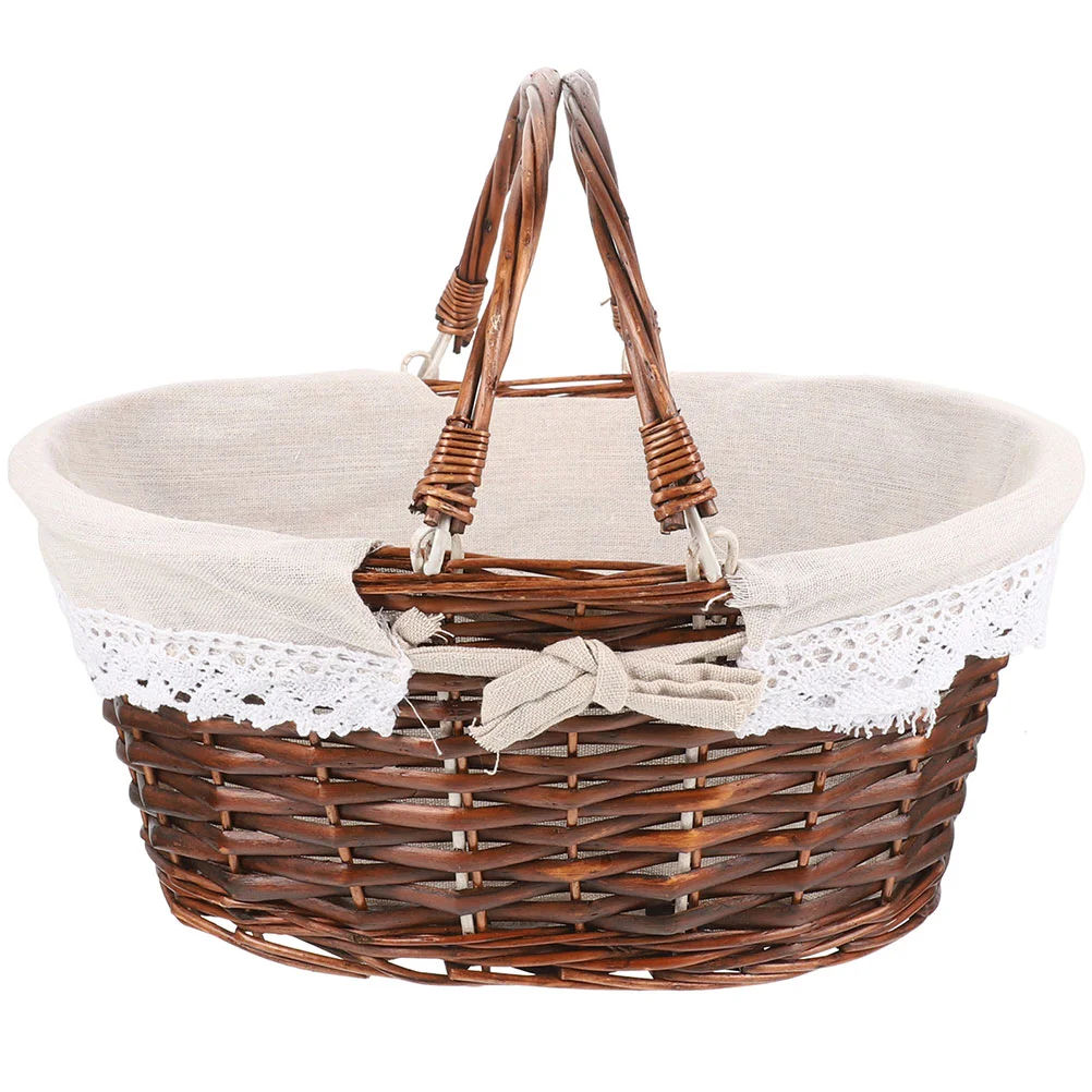 

Picnic Basket Woven Baskets Vegetable Storage Shopping Dessert Snacks Serving Hamper