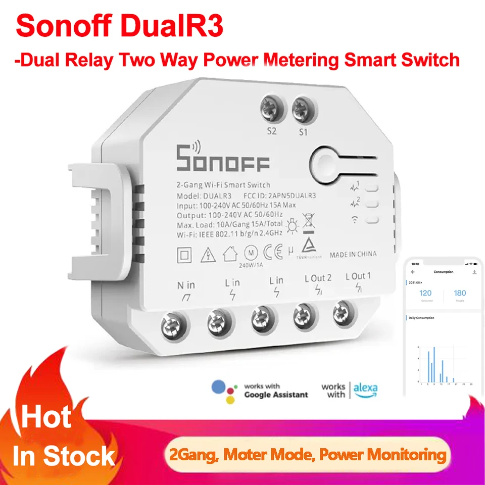 SONOFF DUALR3 Lite Smart Switch Moudle,WiFi Smart Curtain Switch,Dual Relay  DIY Curtain, Blinds, Roller Shutter,Two Way Smart Switch,Compatible with