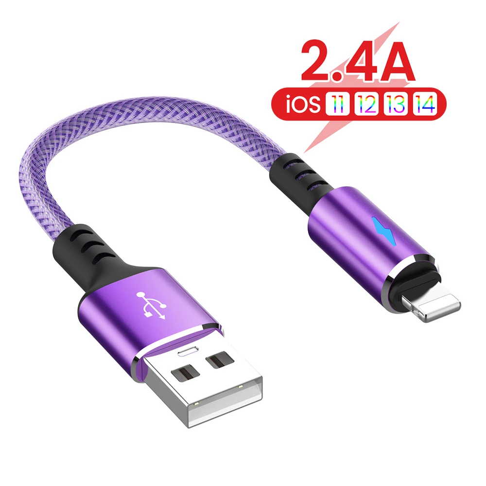 Cable USB de 25cm de ultracorto para iPhone, Cable de datos de iluminación  de 8 pines, 2.4A, carga rápida para iPhone 14, 13, 12, 11 Pro - AliExpress