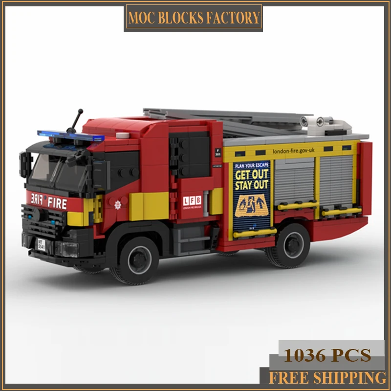 

Moc Building Block London Fire Brigade Mk3 Pump Ladder Model Technological Bricks DIY Assembled Urban Vehicles Toys gifts